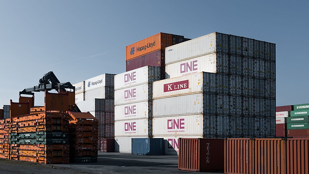 Shipping containers stacked at the port