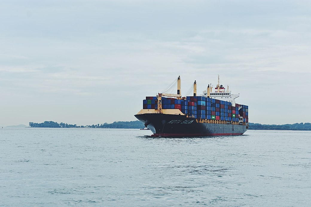 Cargo ship crossing the ocean