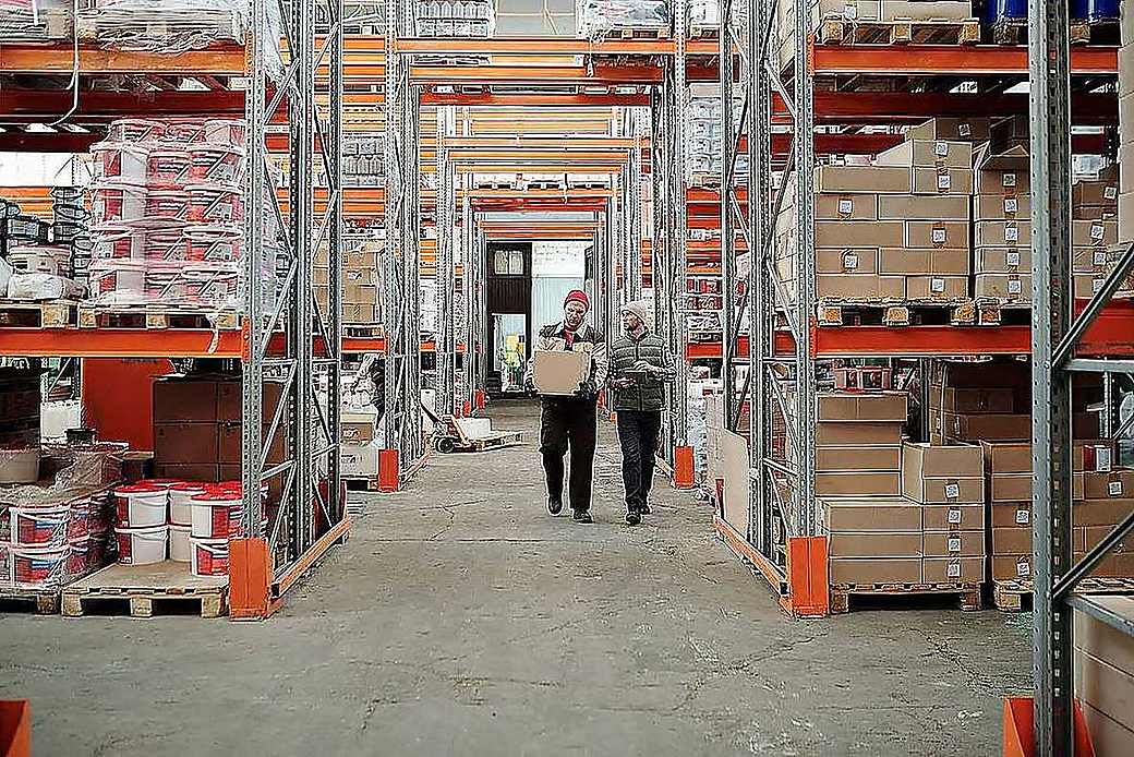 Boxes stored in a warehouse