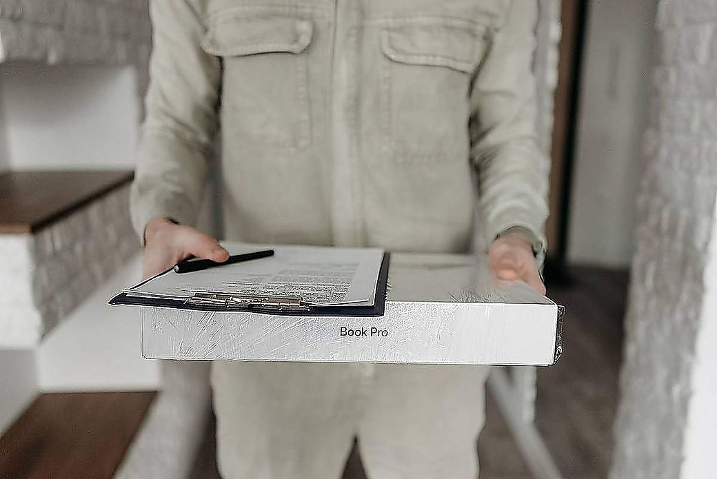 Customs documents being handled in a logistics office