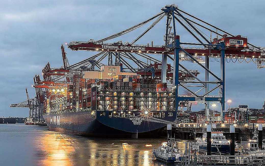 Container ship in the harbour